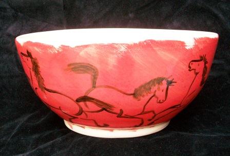 Red bowl with Horses