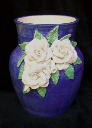 Blue Vase with White Roses